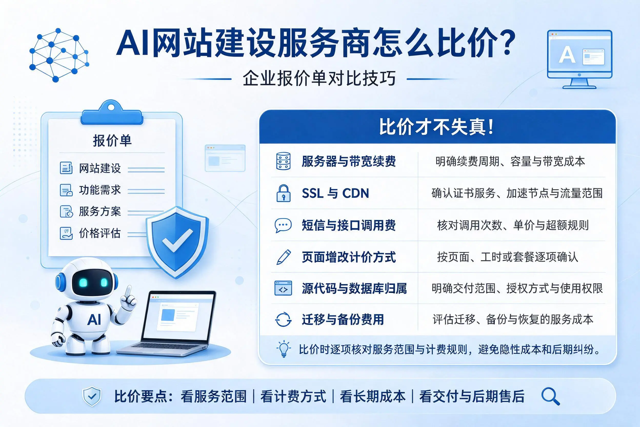 AI网站建设服务商怎么比价？临沧企业报价单对比技巧