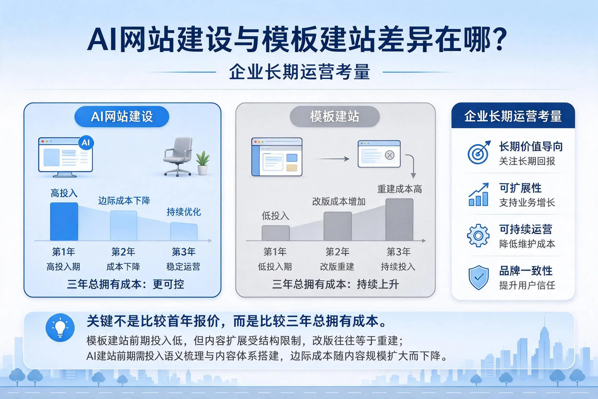 AI网站建设与模板建站差异在哪?临沧企业长期运营考量